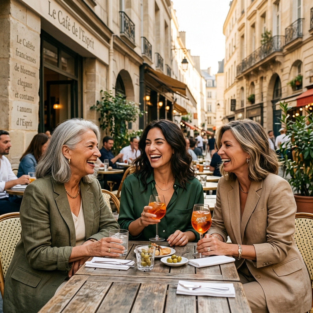 Group of women enjoying cocktails at an outdoor cafe